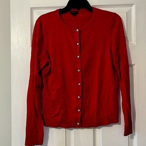 Red Cardigan with Rhinestone Buttons